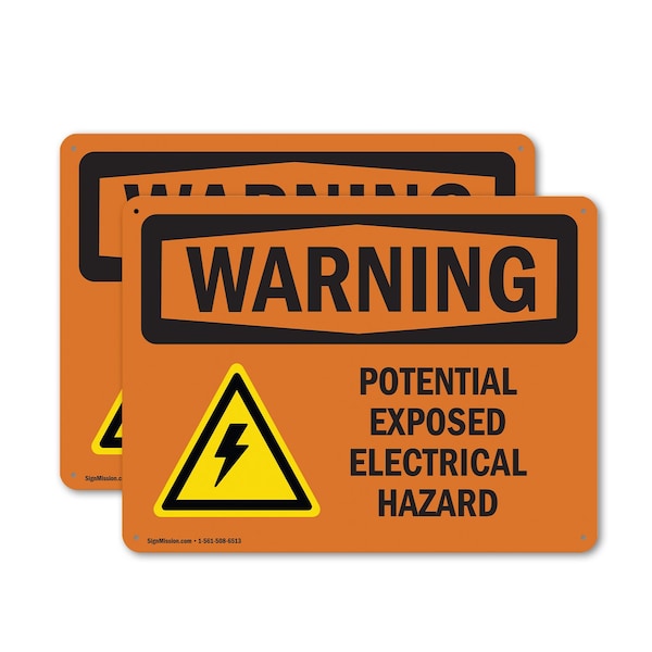 Signmission Potential Exposed Electrical Hazard With Symbol OSHA Warning Sign, Plastic, 14in W x 10in L, 2PK OS-2PACK-WS-P-1014-L-12337 - main